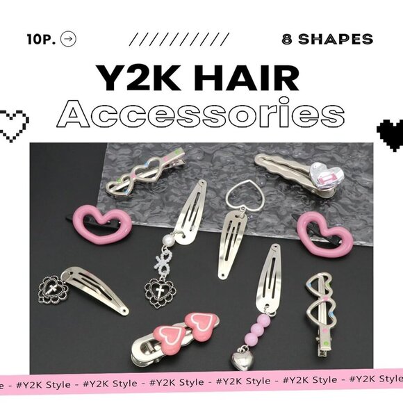 Heart Hair Clips Silver Alloy 8 Styles 10 Pack Hair Accessories for Women main image 5